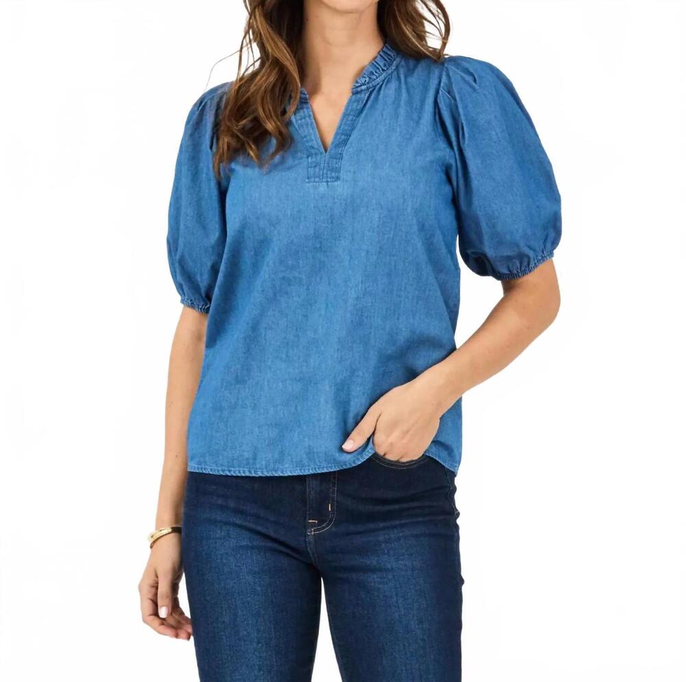 NEW MARY SQUARE lainey puff sleeves top in chambray